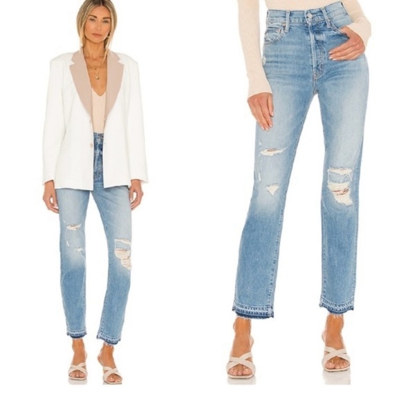 MOTHER SUPERIOR Sz 28 Jeans Highwaisted Hiker Hover Undone Hem in On My Knees - Picture 1 of 10